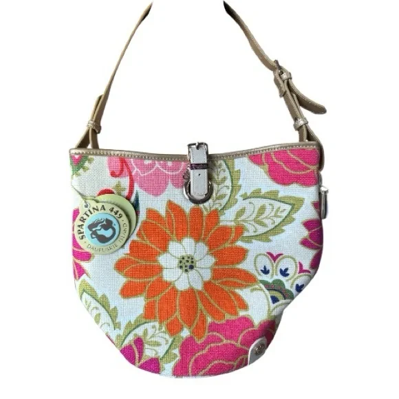 Spartina 449 Carson Cottage Dixie Hobo Bodega Bucket Natural Linen Leather Bag - Picture 9 of 13